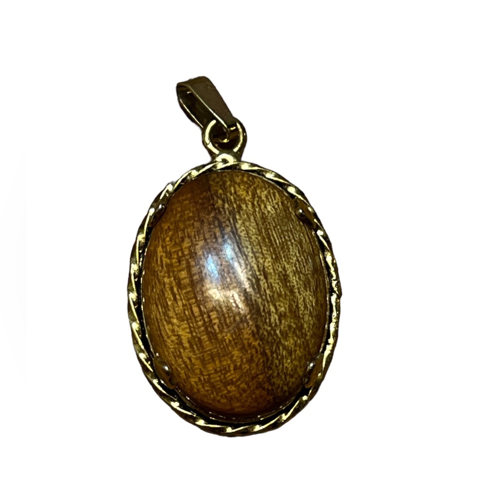 Vintage Lacquered Wood Gold Tone Pendant